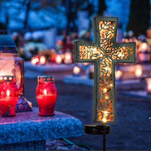 HUYIENO Solar Cross Garden Stake Lights 38inch Outdoor Waterproof Memorial Garden Decor 2 Lighting Modes Cemetery Decorations for Grave for Remembrance Gifts & Sympathy Gifts (Blue Cross) - Image 3