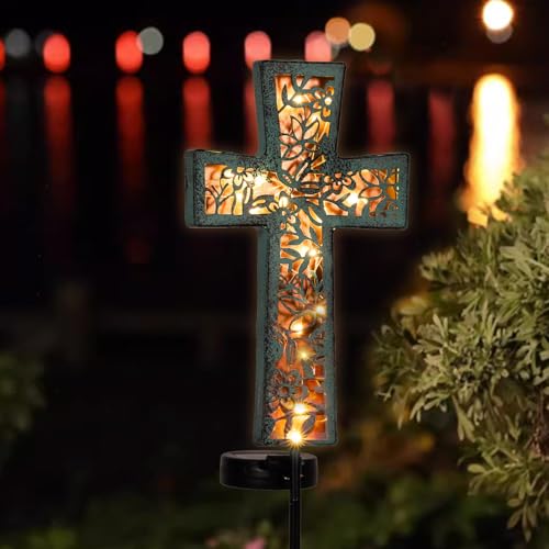 HUYIENO Solar Cross Garden Stake Lights 38inch Outdoor Waterproof Memorial Garden Decor 2 Lighting Modes Cemetery Decorations for Grave for Remembrance Gifts & Sympathy Gifts (Blue Cross) - Image 2