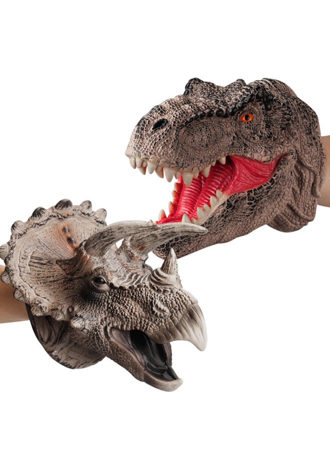 Generic - Dinosaur Hand Puppet Gloves Soft Rubber Triangle Tyrannosaurus Rex Kidsren's Artificial Animal Model Shark Shark Arm Head Boy Toy-Color:Cow Dragon Hand Puppet - Image 1