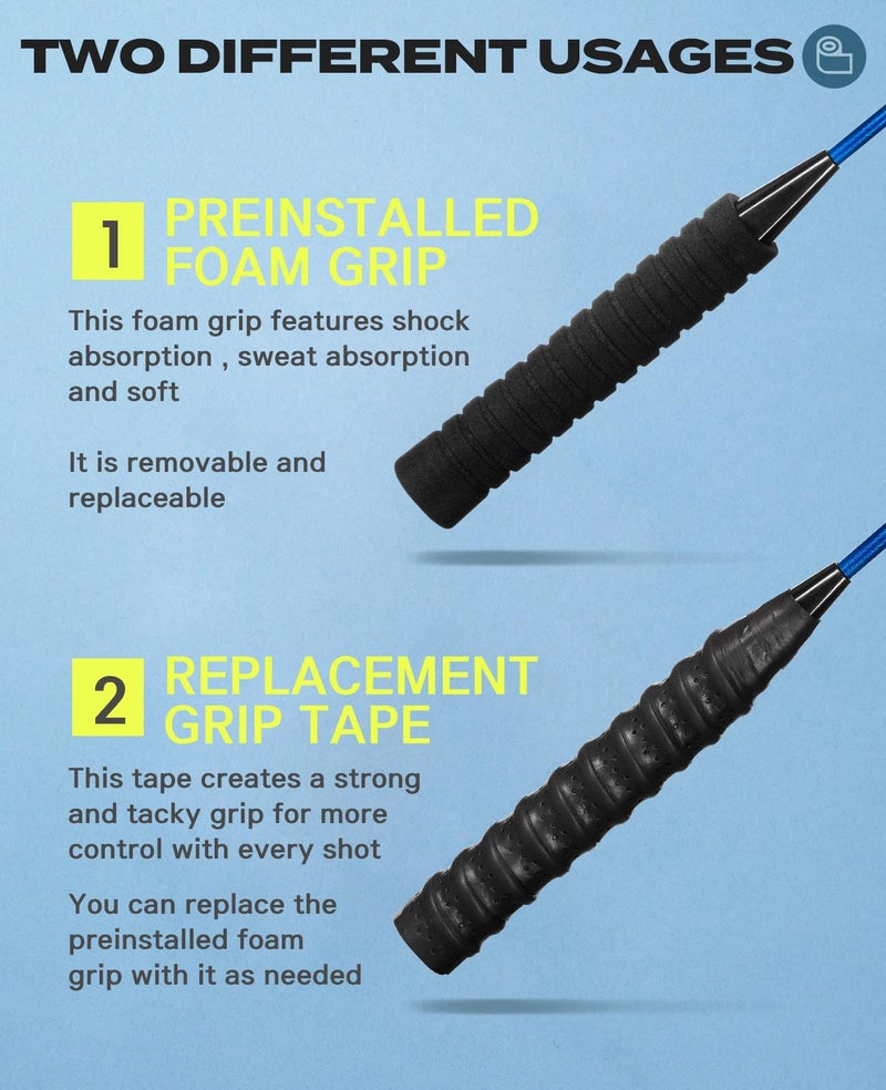 HIRALIY مجموعة مضارب بادل هيرالي 4 للعب في الهواء الطلق، تشمل 4 مضارب، 12 كرة شوتل نايلون، 4 شريط قبضة بديل (أزرق) - Image 4