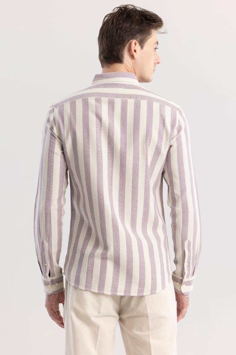 SNITCH Men's Stripes Shirts | Beach Wear| Resort Wear Streetwear Style | Cotton Blend Button Down Full Sleeve Slim Fit Lavender - Image 3