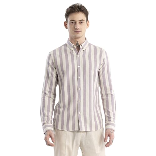 SNITCH Men's Stripes Shirts | Beach Wear| Resort Wear Streetwear Style | Cotton Blend Button Down Full Sleeve Slim Fit Lavender - Image 1