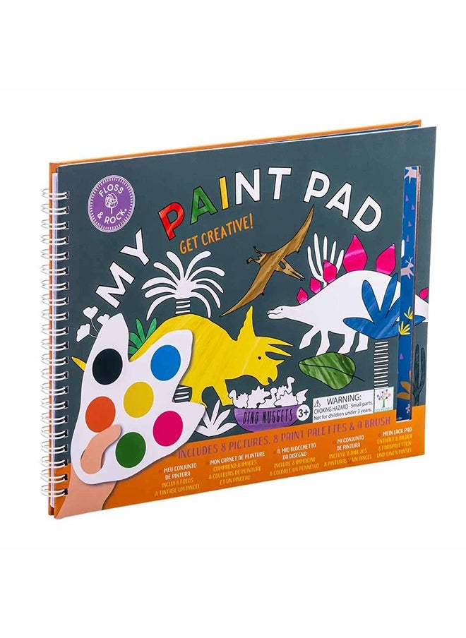 Floss & Rock - Dino My Painting Pad – Kids Dinosaur Art Set | Watercolor Painting Kit with 8 Pictures, 8 Paint Palettes & 1 Brush | Craft Activity for Kids | Creative Painting Set - Image 1