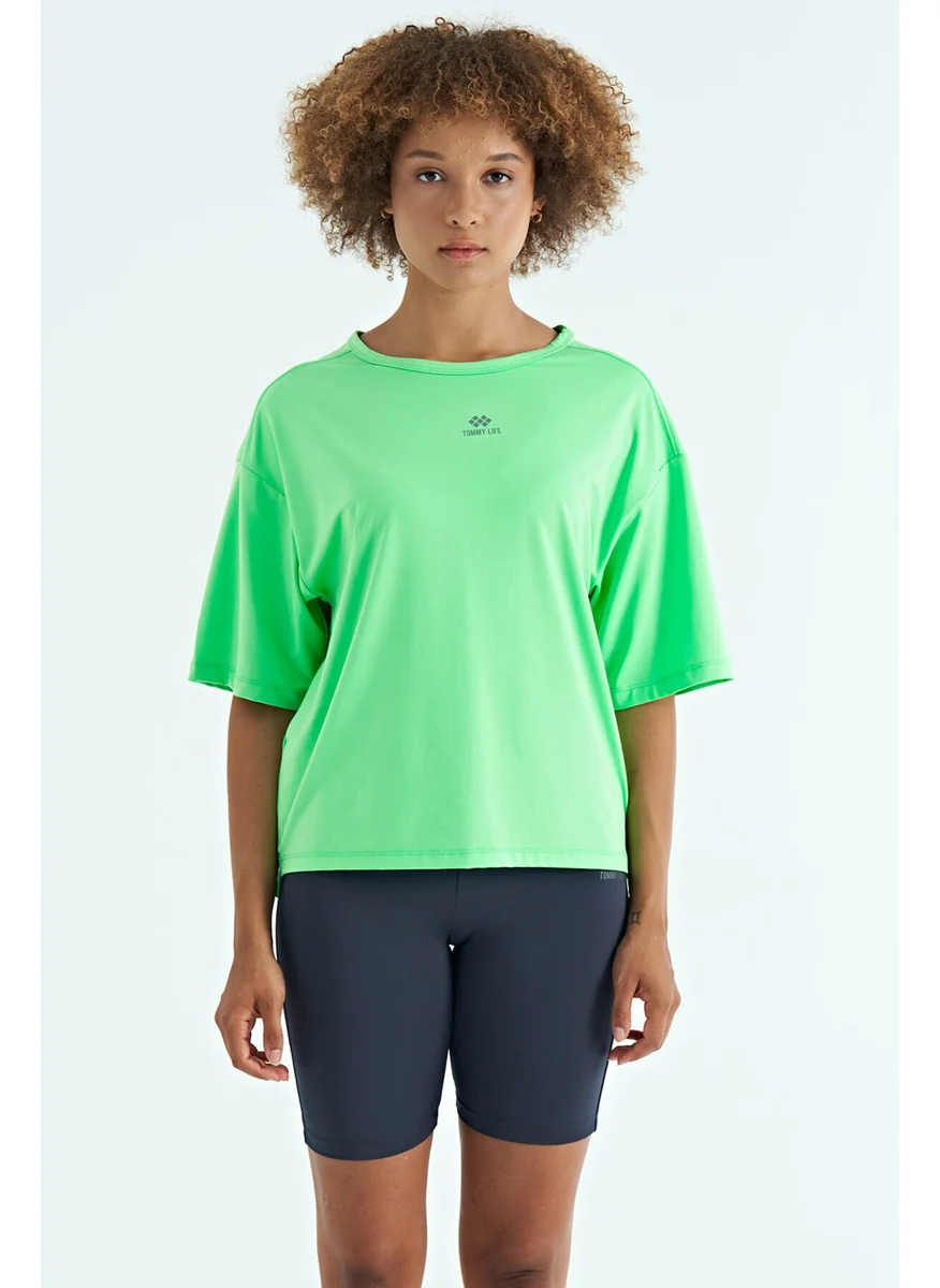 Tommy Life Neon Green O Neck Print Detail Oversize Short Sleeve Women's T-Shirt - 97263
