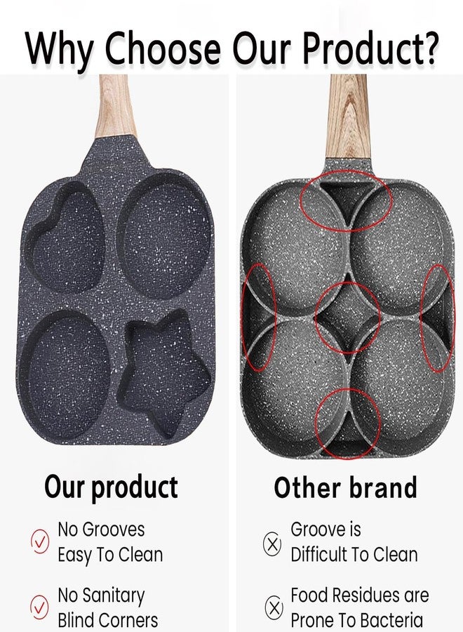 JUSTUP Nonstick Frying Pan,4-Cup Egg Pan Nonstick Divided Grill Frying Pan, 7.5 Inch Healthy Granite Egg Frying Pan with Anti-scald Handle, Breakfast Skillet for Eggs, Pancakes,Bacons (Black) - Image 4