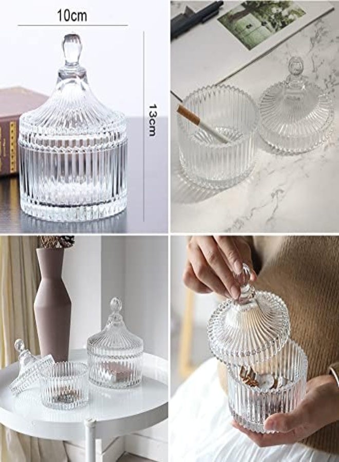 AKDC 300Ml/10Oz Glass Candy Dish With Lid Decorative Candy Bowl Crystal Covered Candy Jar Glass Apothecary Jar Wedding Candy Buffet Jar Tent Shaped Food Jar Container For Home Office Desk Gift (Clear) - Image 3