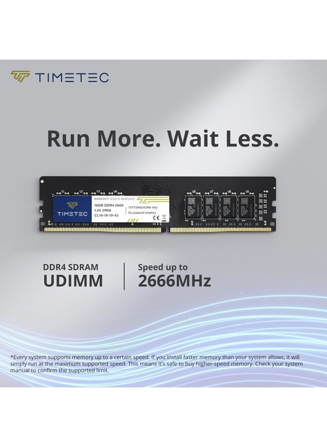 Timetec 32GB KIT (2x16GB) DDR4 2666MHz (PC4-2666V) PC4-21300 UDIMM Desktop RAM – 288-Pin 1.2V CL19 Non-ECC Unbuffered DIMM Memory Module Upgrade - Image 2