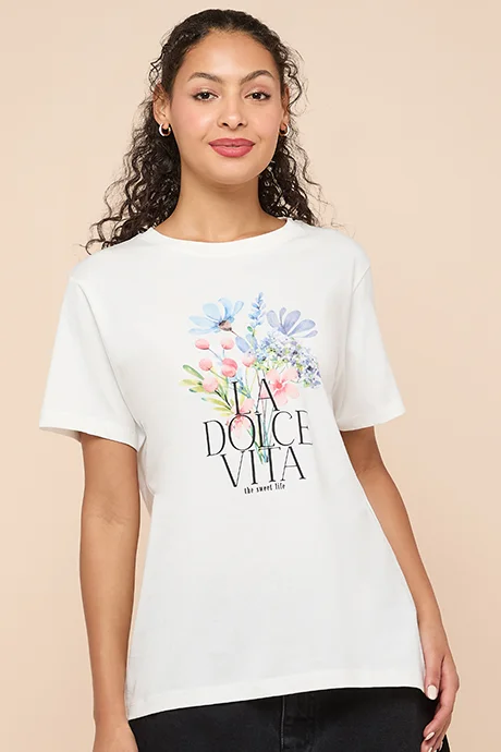أر أند بي Printed T-Shirt with Crew Neck and Short Sleeves