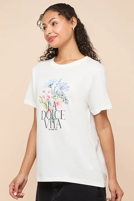 أر أند بي Printed T-Shirt with Crew Neck and Short Sleeves