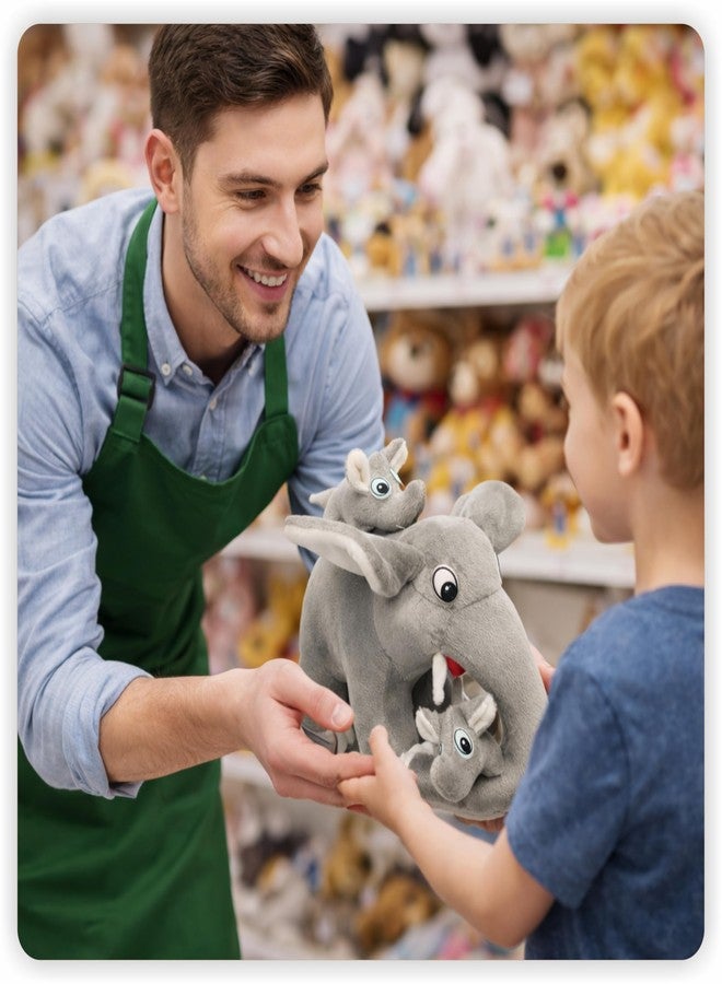 Aruvia Mother Elephant Soft Toy with 2 Baby Elephants | Cute Elephant Plush Stuffed Toy | Soft & Cuddly Animal Doll for Kids | Gift for Baby & Toddlers - Image 2