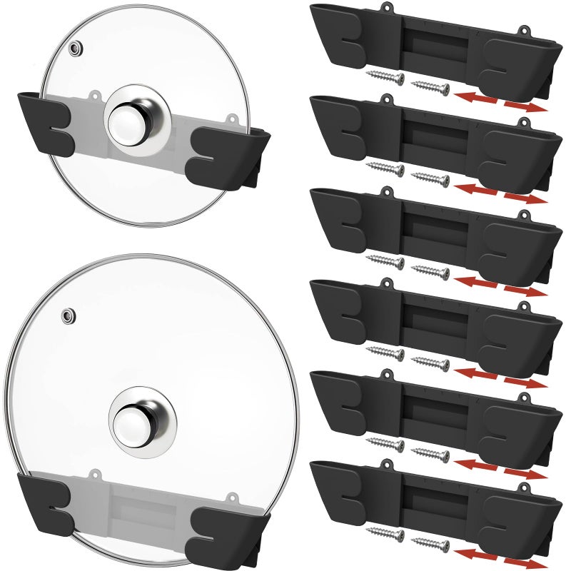 Nicejak Adjustable Universal Pot Lid Holder Organizer Upgraded Patented Pan Lids Organizers Inside Cabinet Door Wall Mount Pots Top Rack for Kitchen Cupboard Fit 6 to 13 8PackBlack - Image 2