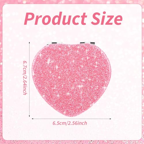 Dimeho Compact Folding Mirror Heart Shaped Magnifying Mini Vanity Mirror Portable Travel Makeup Mirror for Purse Double-Sided Cute Glitter Cosmetic Mirror for Women Home Office - Image 2