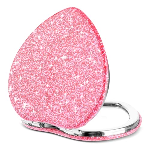 Dimeho Compact Folding Mirror Heart Shaped Magnifying Mini Vanity Mirror Portable Travel Makeup Mirror for Purse Double-Sided Cute Glitter Cosmetic Mirror for Women Home Office - Image 1