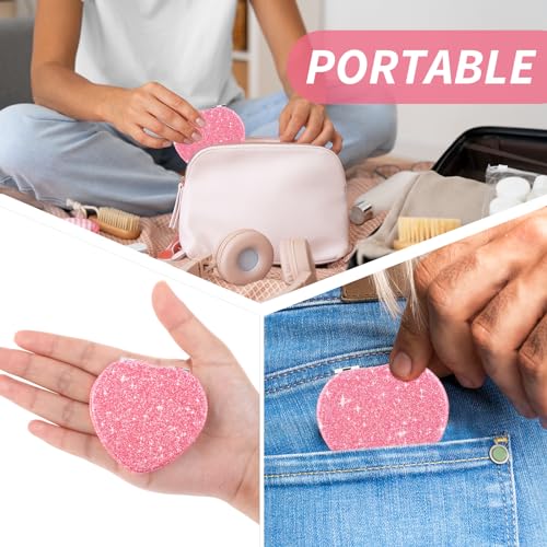 Dimeho Compact Folding Mirror Heart Shaped Magnifying Mini Vanity Mirror Portable Travel Makeup Mirror for Purse Double-Sided Cute Glitter Cosmetic Mirror for Women Home Office - Image 3