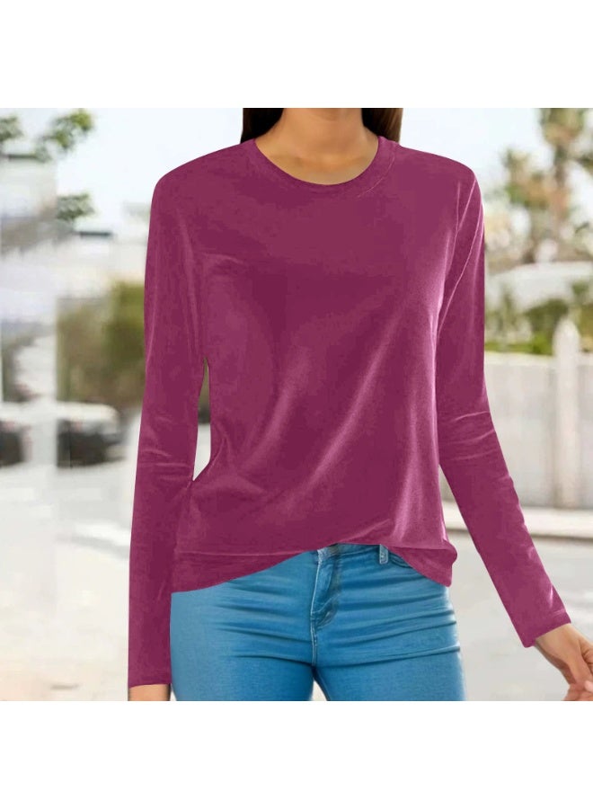 general Women's Long Sleeve Shirt Casual Crewneck Pullover Solid t-Shirt Velvet Tops Pluse Size Fall Fashion 2026 Outfits - Image 1