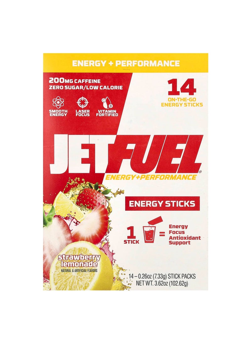 JetFuel®, Energy + Performance, Energy Sticks, Strawberry Lemonade, 14 Stick Packs, 0.26 oz (7.33 g) Each