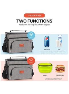 Y&D Insulated Lunch Bag, Thermal Bag with Adjustable Shoulder Strap, Cooler for Office, School, Picnic, and Beach(Grey)  - Image 3