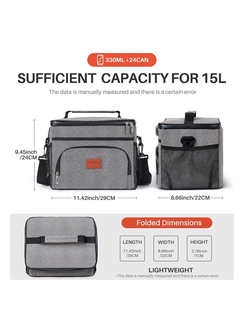 Y&D Insulated Lunch Bag, Thermal Bag with Adjustable Shoulder Strap, Cooler for Office, School, Picnic, and Beach(Grey)  - Image 2