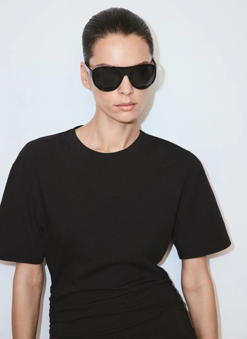 Mango black Cotton Dress With Gathered Sides for Women | Best Price UAE