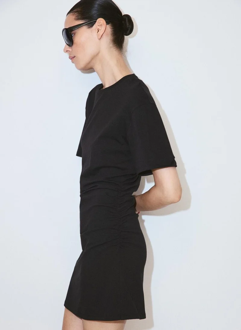 Mango black Cotton Dress With Gathered Sides for Women | Best Price UAE