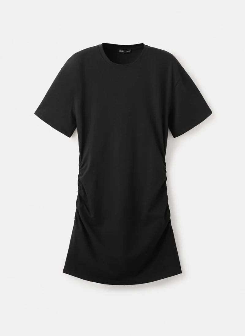 Mango black Cotton Dress With Gathered Sides for Women | Best Price UAE