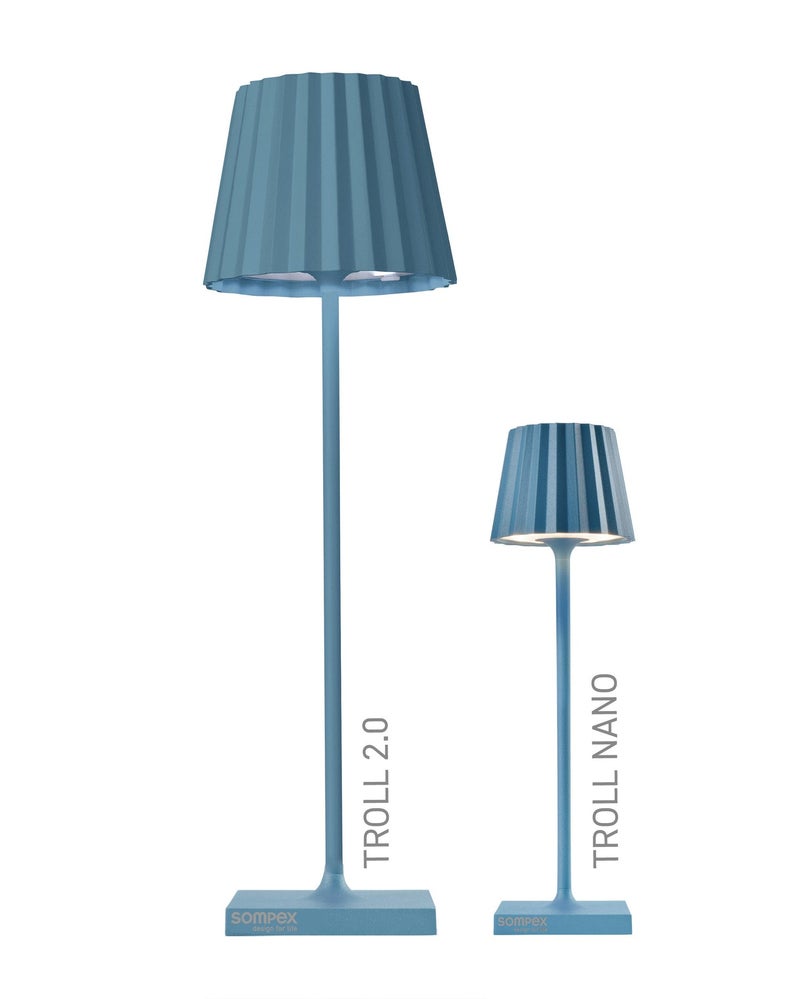 Sompex Troll Nano Table Lamp (Matte finish) | Indoor & Outdoor | 2 light colours | Stepless touch dimmer | 1.6W LED Battery Operated | Aluminium | 54 (splash and dust proof) 10 x 21 cm - Blue - Image 2