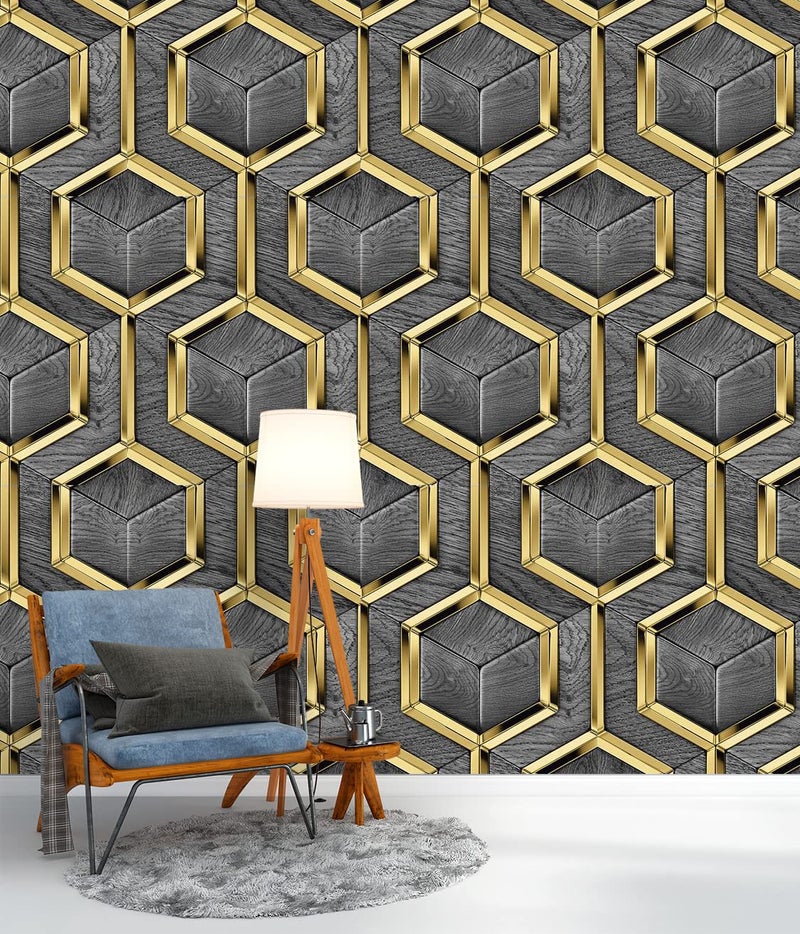 Eurotex Wall Paper for Wall Decor, Non Adhesive Wallpaper for Walls Living Room, Bedroom (53 x 1000 cm, Roll 57sqft, Grey Geometric Design) - Image 5