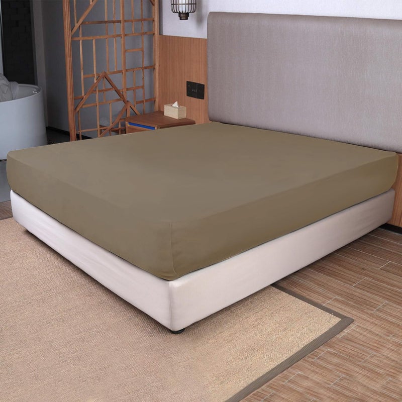 Queen Size Fitted Sheet Only 4Way Stretch Knit Snug Fit Wrinkle Free Stay in Place No More Slipping Off for Mattress Soft Comfortable Taupe Queen