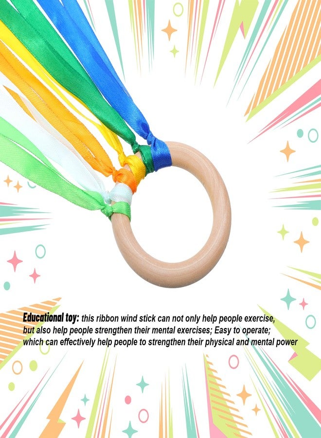 Quilax 6Pcs Rainbow Ribbon Hand Kites Set, Colorful Ribbon Hand Kite with Wooden Ring for Dance, Exercise, and Party Decorations(Bright Colors) - Image 4
