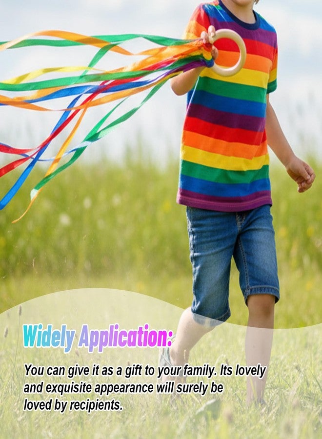 Quilax 6Pcs Rainbow Ribbon Hand Kites Set, Colorful Ribbon Hand Kite with Wooden Ring for Dance, Exercise, and Party Decorations(Bright Colors) - Image 5