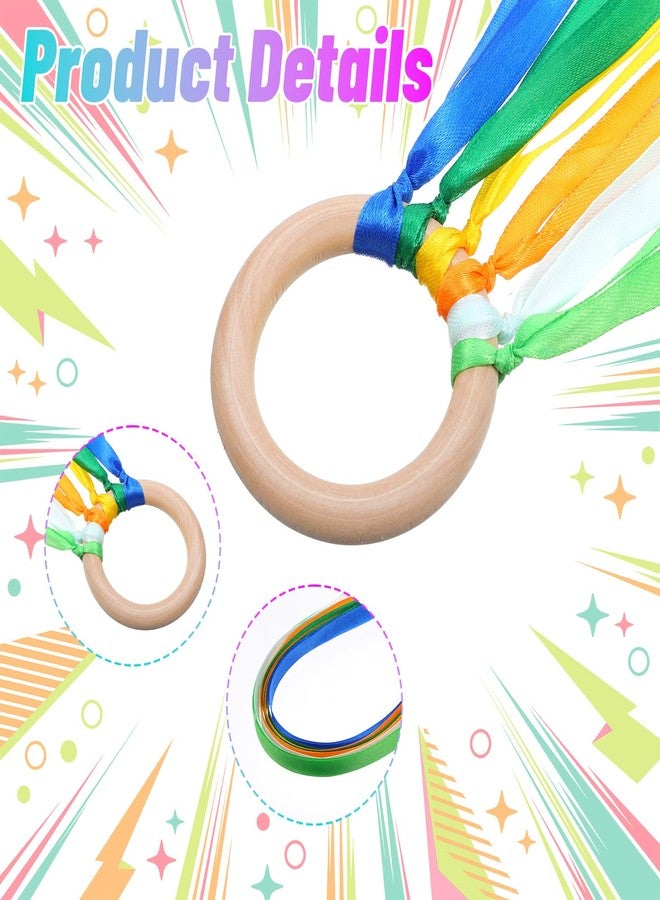 Quilax 6Pcs Rainbow Ribbon Hand Kites Set, Colorful Ribbon Hand Kite with Wooden Ring for Dance, Exercise, and Party Decorations(Bright Colors) - Image 3