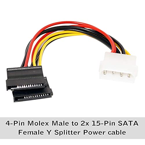 LipiWorld® 4 Pin Molex to 15 Pin Female Dual SATA Power Copper Serial ATA Adapter Y-Cable Hard Drive Extension Cable 4Pin to Dual Sata Female (Pack Of 1) - Image 2