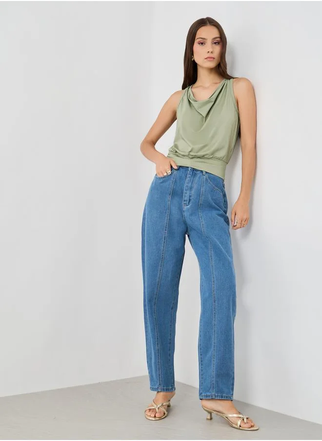 Take Two Take Two Solid Cowl Neck Sleeveless Top