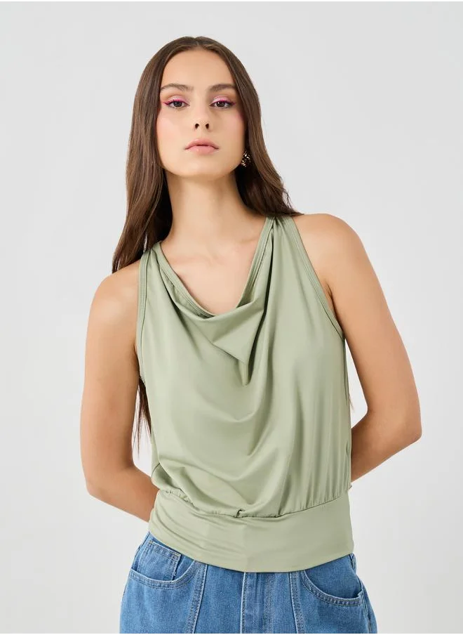 Take Two Take Two Solid Cowl Neck Sleeveless Top