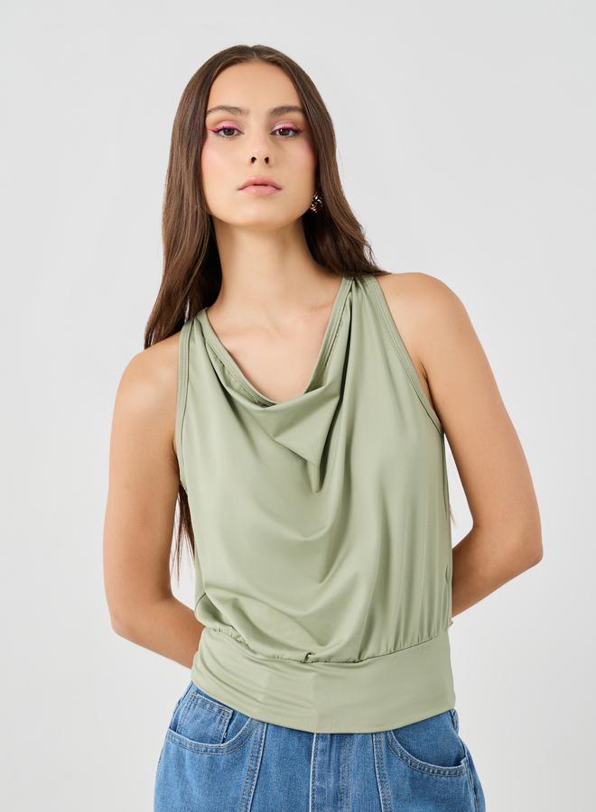 Take Two Solid Cowl Neck Sleeveless Top - Image 1