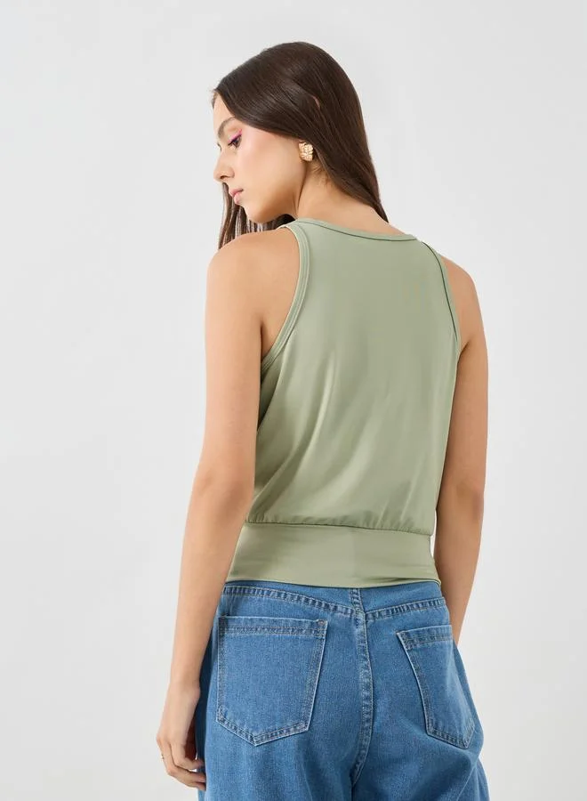 Take Two Solid Cowl Neck Sleeveless Top