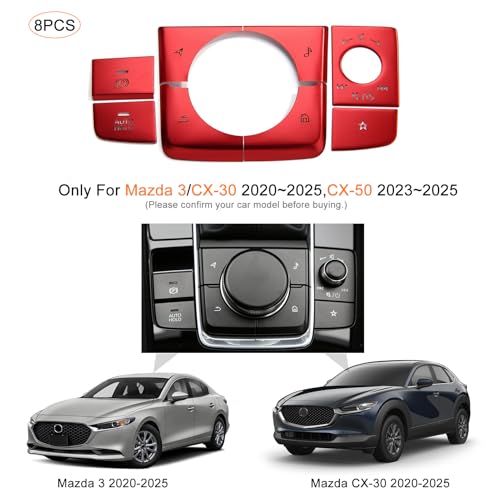 ANFOKAS 8pcs Compatible with Mazda 3 CX-30 CX-50 2025 2024 2023 2022 2021 2020 Accessories Car Center Console Cover Gears Gear Panel Gear Shift Knob Button Cover Trims -Red - Image 2