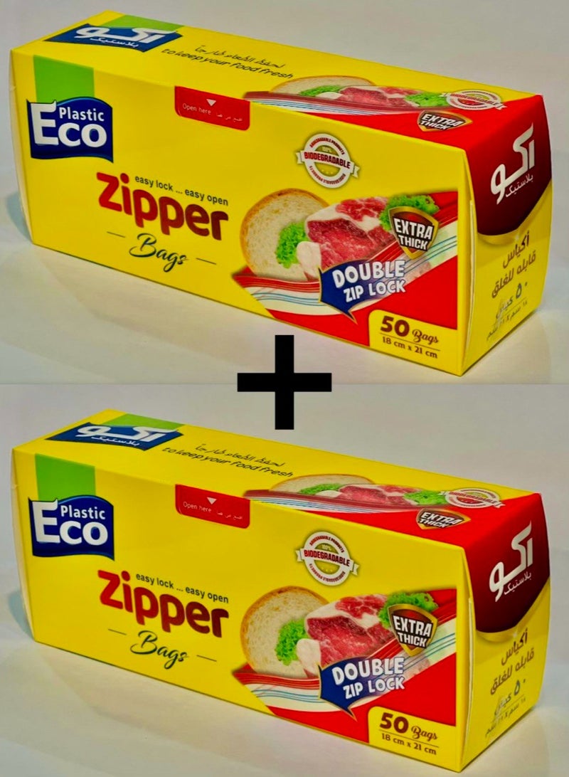 ECO Plastic 2 PACK OF ECO plastic Zipper Sandwich Bags 50 Bags  Size 18x21cm Double Zip Lock  Extra Thick  - Image 1