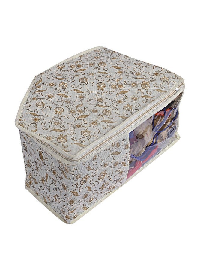 كوبير إندستريز أكياس أغطية البلوزات المطبوعة المعدنية غير المنسوجة من Kuber Industries مع سحاب | منظم خزانة الملابس | حقيبة قماش صغيرة قابلة للغسل | حواف سوداء مع نافذة شفافة | عبوة من 3 قطع (بني وكريمي) - Image 4