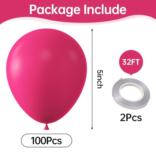 KALOR Hot Pink Balloons100 Pcs 5 Inch Mini Matte Latex Balloons for Balloon Garland Arch Birthday Decoration Wedding Party Baby Shower Decorations - Image 5