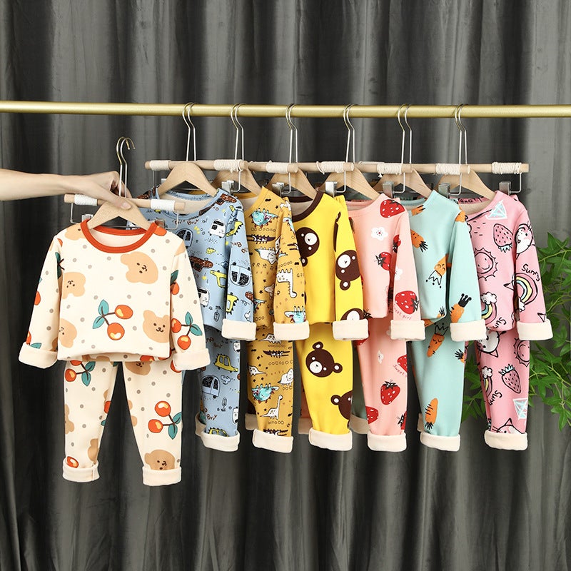 Children'S Thermal Underwear Suit Fleece-Lined Thickened Winter Boys' Baby Boys' Autumn Clothes Long Pants Girls' Warm Clothes Suit - Image 3