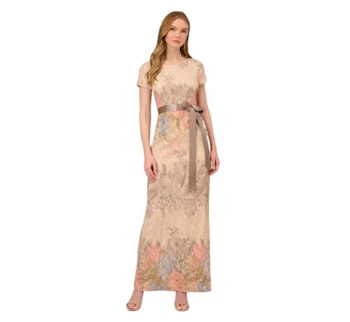 Adrianna Papell Women's Short-Sleeve Floral Matteleasse Column Gown, Blush Multi, 6 - Image 1