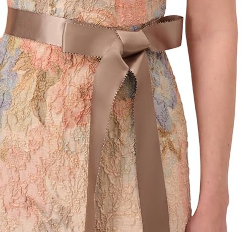 Adrianna Papell Women's Short-Sleeve Floral Matteleasse Column Gown, Blush Multi, 6 - Image 3