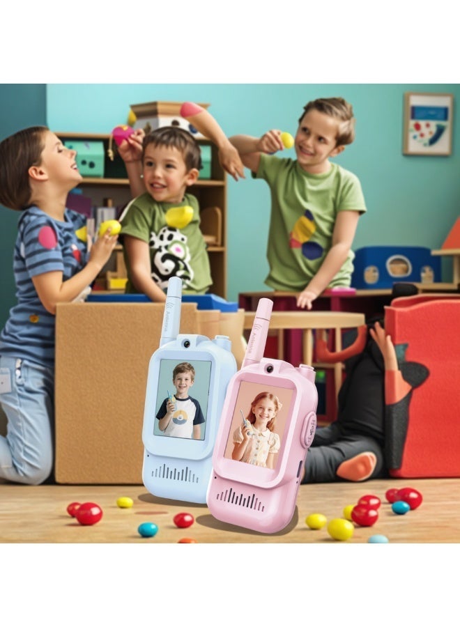 BlueFire Upgraded Kids Video Walky Talky Advanced 2 Pack with Screen Display, Real-Time Video & Voice Chat, Emoji Messaging, Photo Capture & Gallery, Voice Message Recording, Music Playback, Rechargeable Long Range 400 ft, Lightweight Shockproof Moisture Resistant Intercom, USB-C Charging, Blue & Pink Gift Set for Boys & Girls Ages 3–12 - Image 2