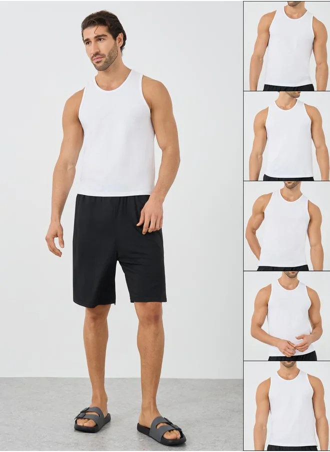 ستايلي Styli Set of 5 - Round Neck Cotton Stretch Vest
