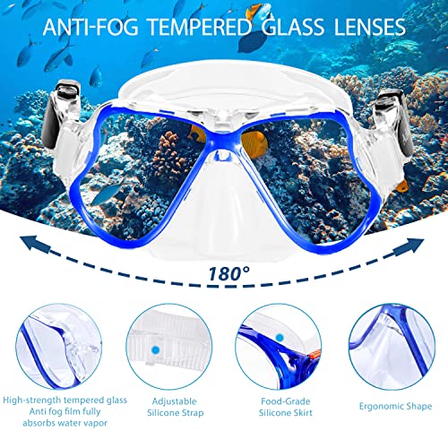 Delavala Kids Snorkel Set with Fins (Blue - S/M ) -, Snorkel Fins Mask Set Child Snorkeling Gear with Flippers Anti Leak, Snorkel Fins Set Diving Mask, Junior Snorkel Set Tempered Glass, 4-14 YRS - Image 3