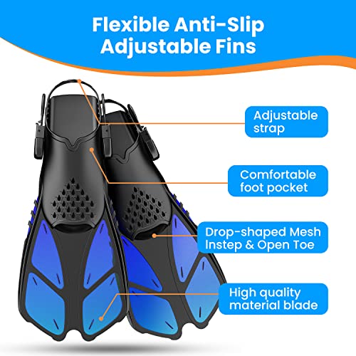 Delavala Kids Snorkel Set with Fins (Blue - S/M ) -, Snorkel Fins Mask Set Child Snorkeling Gear with Flippers Anti Leak, Snorkel Fins Set Diving Mask, Junior Snorkel Set Tempered Glass, 4-14 YRS - Image 5