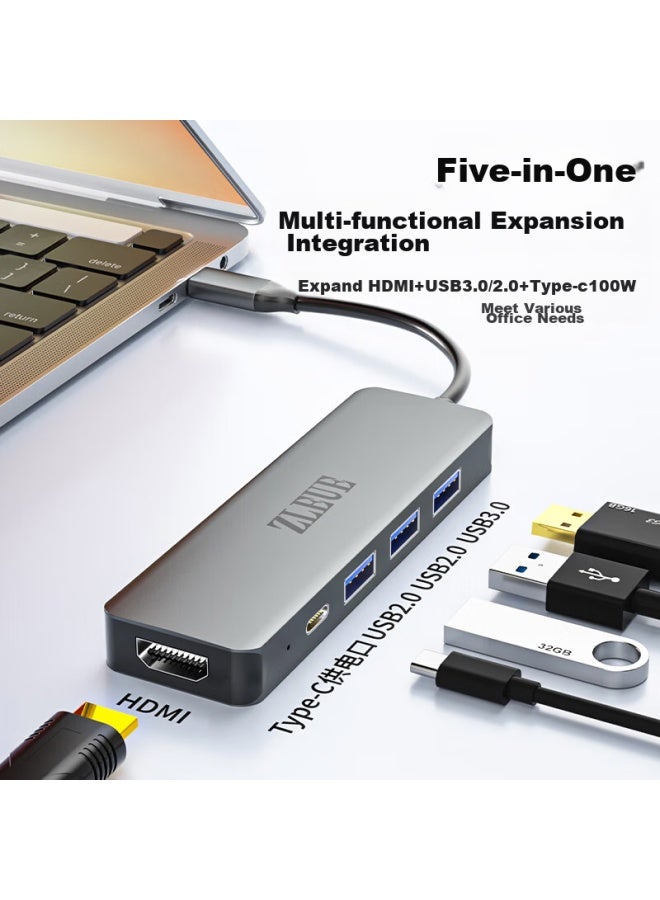 Zleue Type-c Hub With Usb Splitter, Usb Adapter, Hdmi Converter, 4k Hd Screen Mirroring, Pd Fast Charging, Compatible With Smartphones, Tablets, And Laptops E109a - Image 1