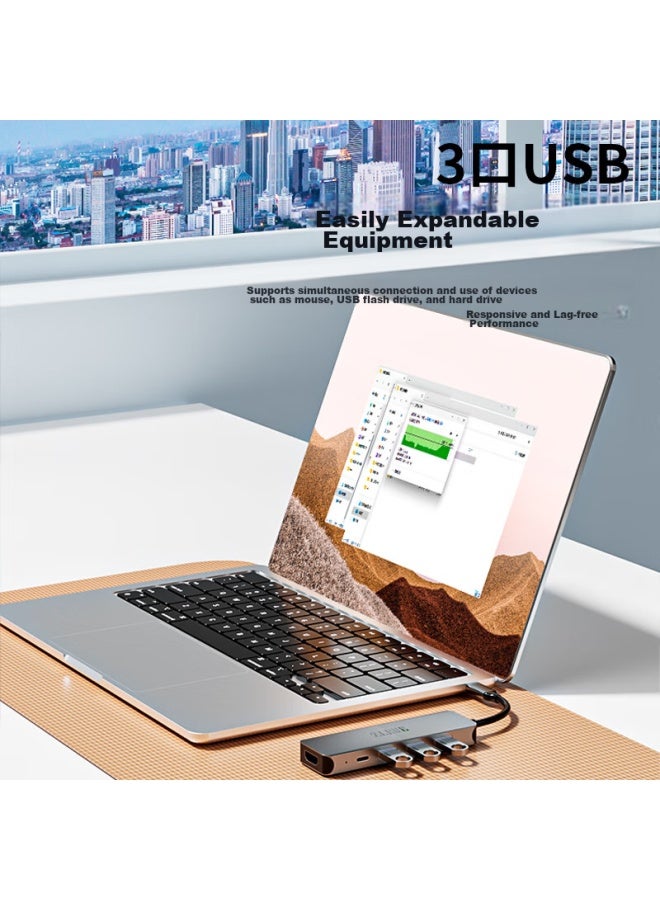 Zleue Type-c Hub With Usb Splitter, Usb Adapter, Hdmi Converter, 4k Hd Screen Mirroring, Pd Fast Charging, Compatible With Smartphones, Tablets, And Laptops E109a - Image 5