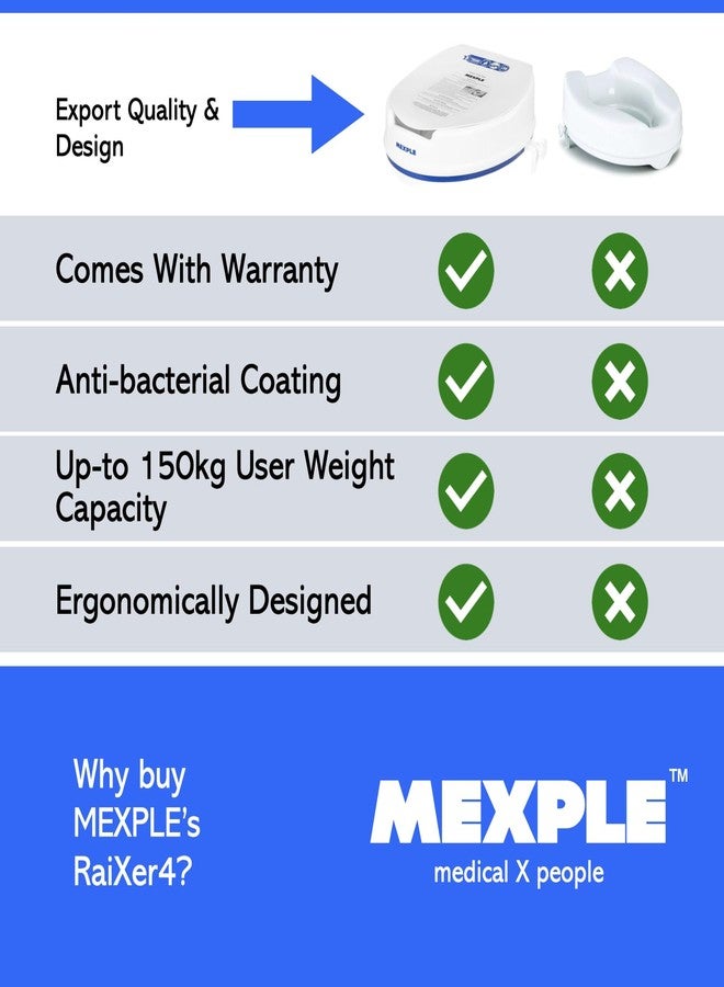 MEXPLE RaiXer4 Raised Toilet Seat Raiser Elevator (4 Inch) (5 Years Warranty) | Plastic Commode Seat Extension | Tool Free Installation | For Handicap, Knee Patients, Old Senior Citizen - White - Image 5